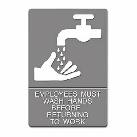 U. S. STAMP & SIGN Headline, Ada Sign, Employees Must Wash Hands... Tactile Symbol/braille, 6 X 9, Gray 4726